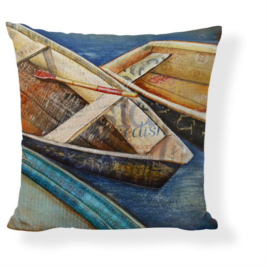 Funda de Almohada Pintura al Óleo con Paisaje de Barco y Auto Caricatura - Image 45