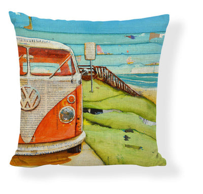 Funda de Almohada Pintura al Óleo con Paisaje de Barco y Auto Caricatura - Image 49
