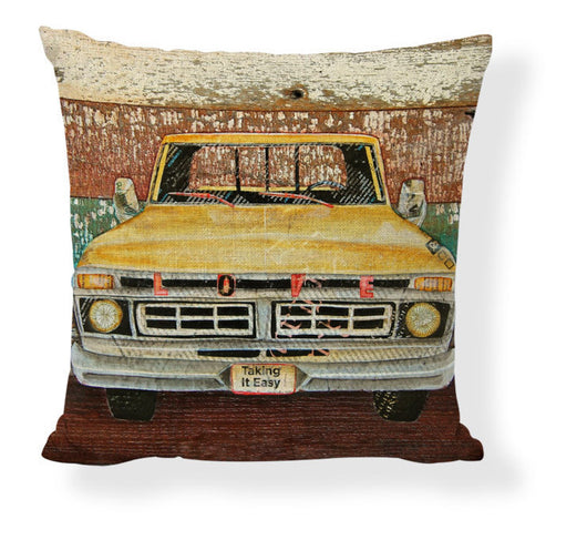 Funda de Almohada Pintura al Óleo con Paisaje de Barco y Auto Caricatura