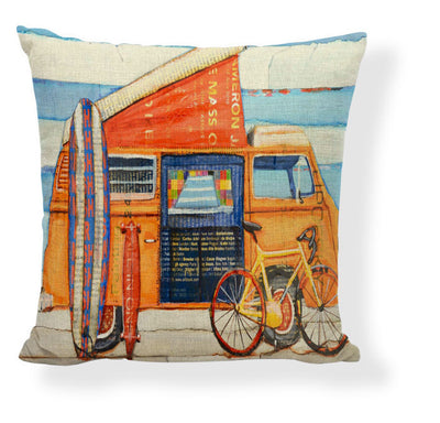 Funda de Almohada Pintura al Óleo con Paisaje de Barco y Auto Caricatura - Image 5