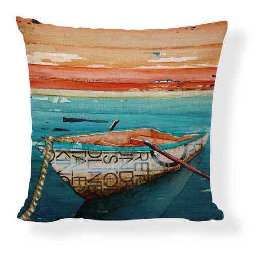 Funda de Almohada Pintura al Óleo con Paisaje de Barco y Auto Caricatura - Image 13