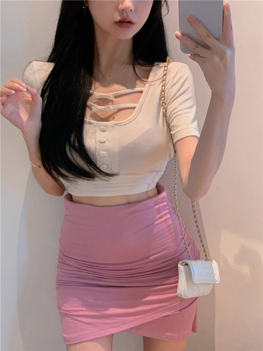 Blusa Ajustada de Manga Corta con Moño - Image 3