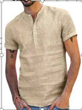 Camisa de Algodón y Lino con Cuello y Manga Corta - Image 4