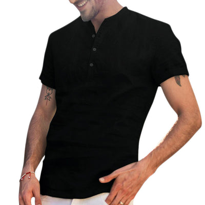 Camisa de Algodón y Lino con Cuello y Manga Corta - Image 13