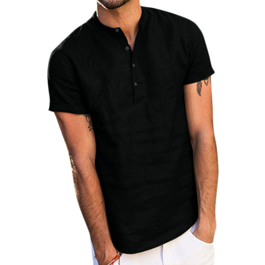 Camisa de Algodón y Lino con Cuello y Manga Corta - Image 12