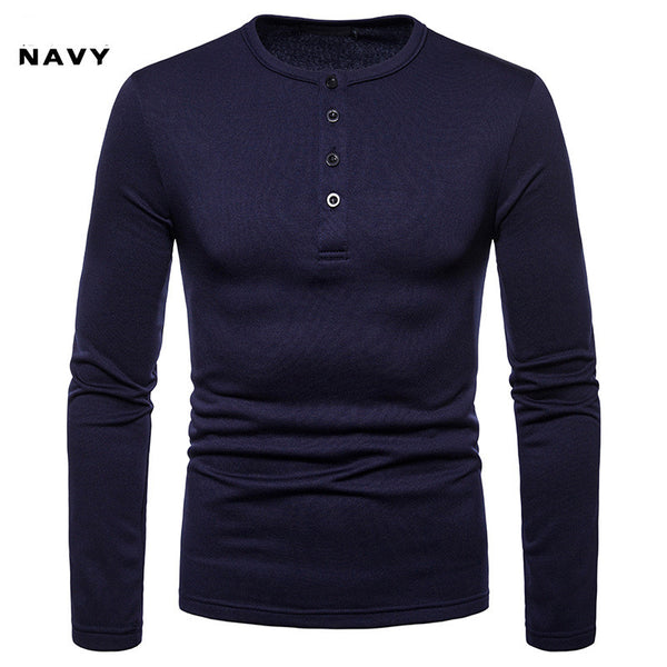 Playera Henley Térmica de Manga Larga con Cuello Elevado - Tela Velvet Premium