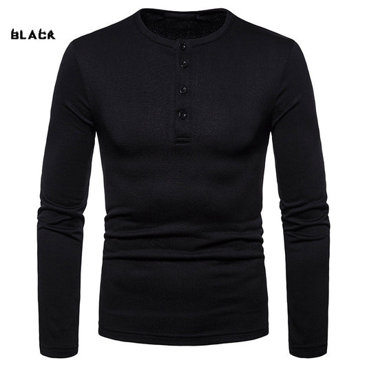 Playera Henley Térmica de Manga Larga con Cuello Elevado - Tela Velvet Premium
