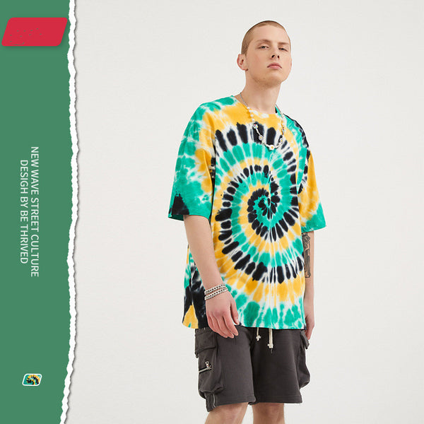 Camiseta Tie-Dye Vórtice Tricolor para Hombre - Estilo Urbano Europeo - Image 3