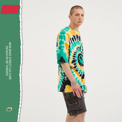 Camiseta Tie-Dye Vórtice Tricolor para Hombre - Estilo Urbano Europeo - Image 5