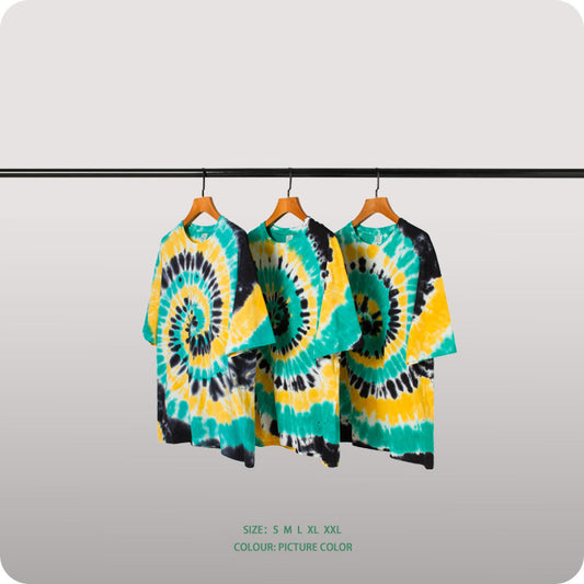 Camiseta Tie-Dye Vórtice Tricolor para Hombre - Estilo Urbano Europeo - Image 2
