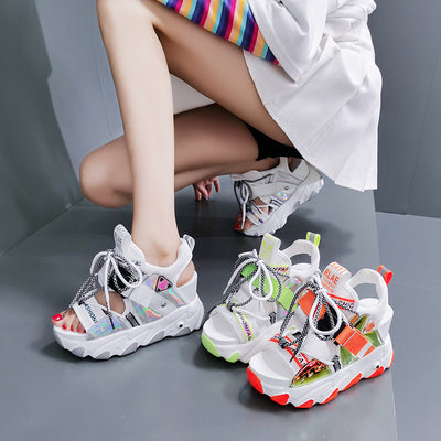 Sandalias Cuña Casual con Diseño de Boca de Pez y Combinación de Colores - Image 6