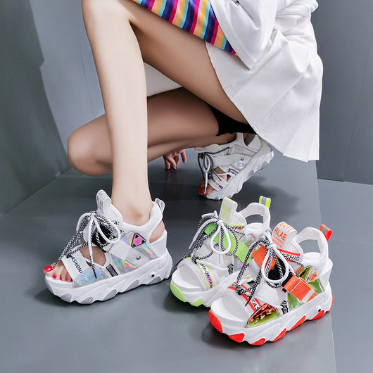 Sandalias Cuña Casual con Diseño de Boca de Pez y Combinación de Colores - Image 6