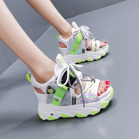 Sandalias Cuña Casual con Diseño de Boca de Pez y Combinación de Colores - Image 5