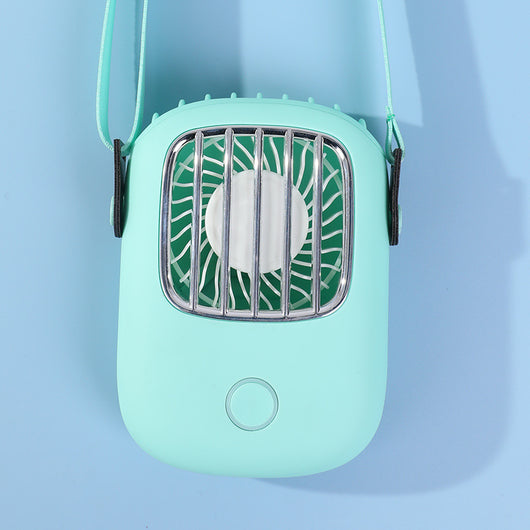 Light beige portable neck fan with a white fan and silver-toned grille, suspended by a white lanyard. - Image 8