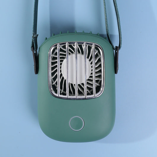 Light beige portable neck fan with a white fan and silver-toned grille, suspended by a white lanyard. - Image 9