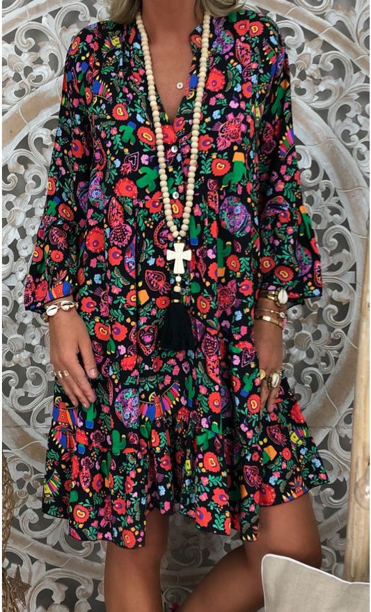 Vestido Camisa Holgado con Cuello Mao Fruncido - Image 2