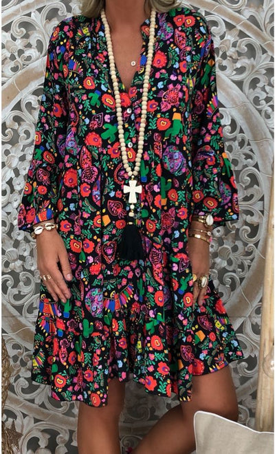Vestido Camisa Holgado con Cuello Mao Fruncido - Image 2
