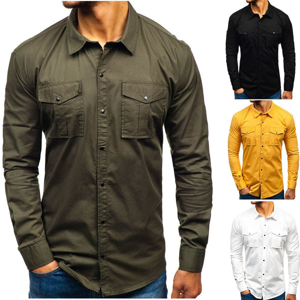 Camisa de Algodón para Hombre Manga Larga Otoño Invierno