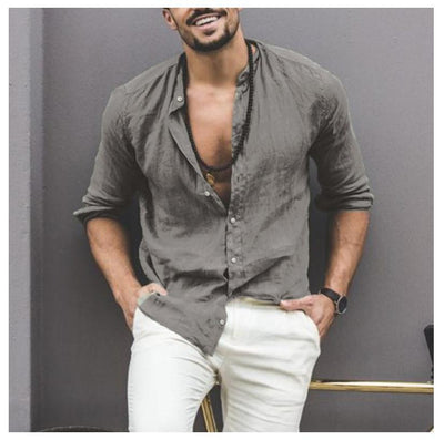 Camisa Clásica de Manga Larga con Cuello Mao para Hombre - Image 7