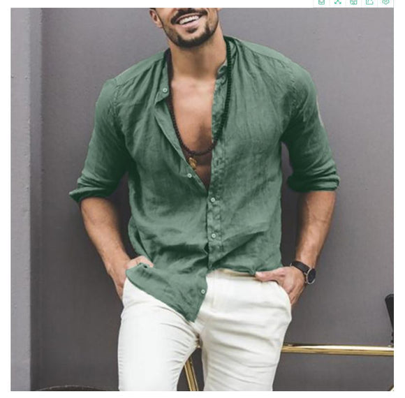 Camisa Masculina Clássica de Manga Longa com Gola Padre