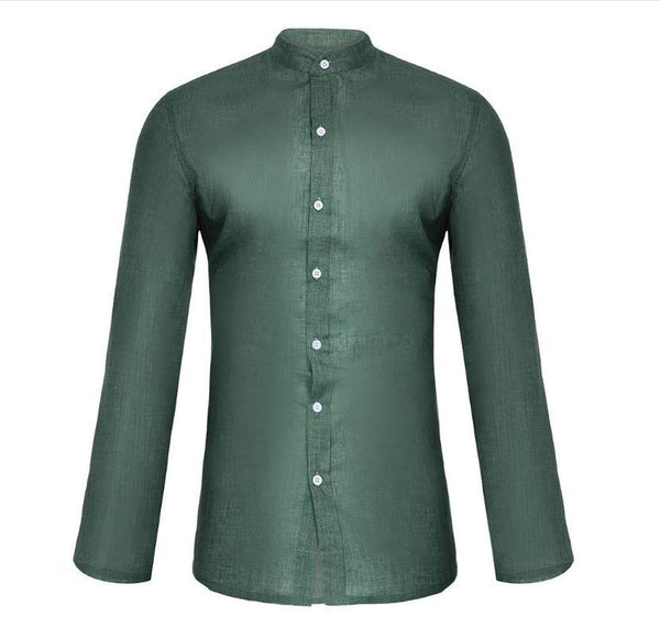 Camisa Clásica de Manga Larga con Cuello Mao para Hombre