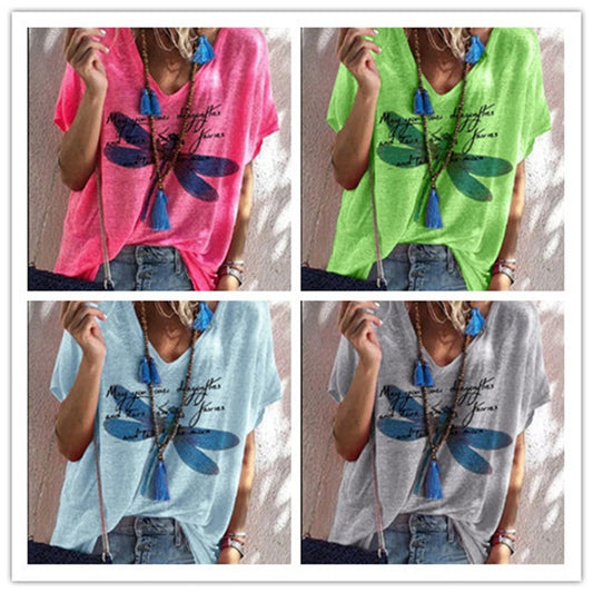Blusa Suelta Estampada V-Neck para Mujer - Talla Grande Verano - Image 2