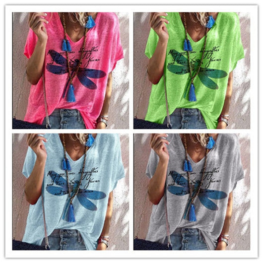 Blusa Suelta Estampada V-Neck para Mujer - Talla Grande Verano - Image 2