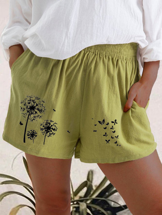Shorts de Cintura Alta con Estampado Diente de León en Algodón y Lino para Mujer - Image 13
