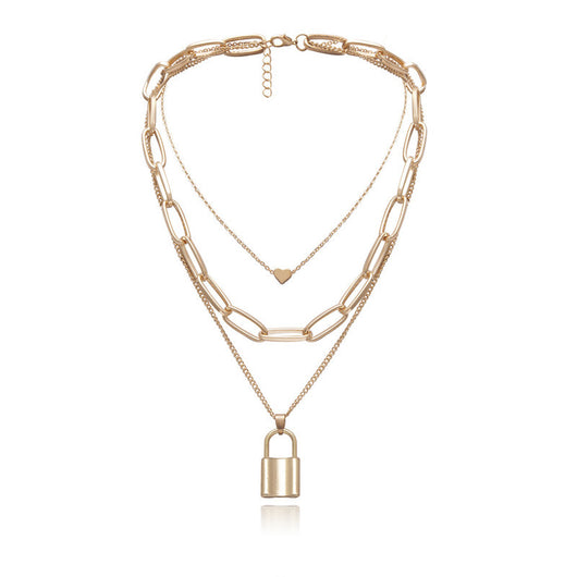 Collar Cadena Gruesa Punk Hip Hop con Cierre de Amor Multicapa para Mujer