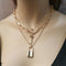Cross-Border Jewelry Simple And Exaggerated Thick Chain Necklace Female Retro Multi-Layer Geometric Lock-Shaped Love Necklace Dorado and Plateado A