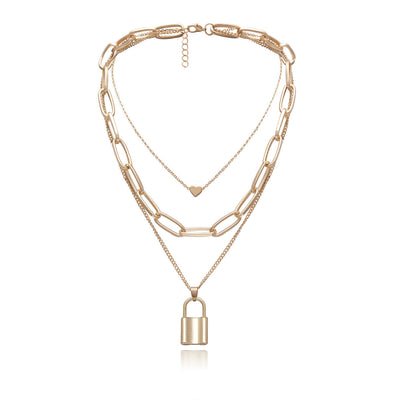 Collar Cadena Gruesa Geométrico Retro Multicapa con Dije de Amor - Image 14