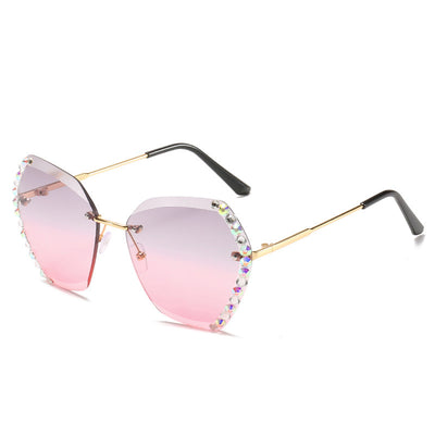 Gafas de Sol Poligonales sin Marco con Detalles de Diamantes - Image 12