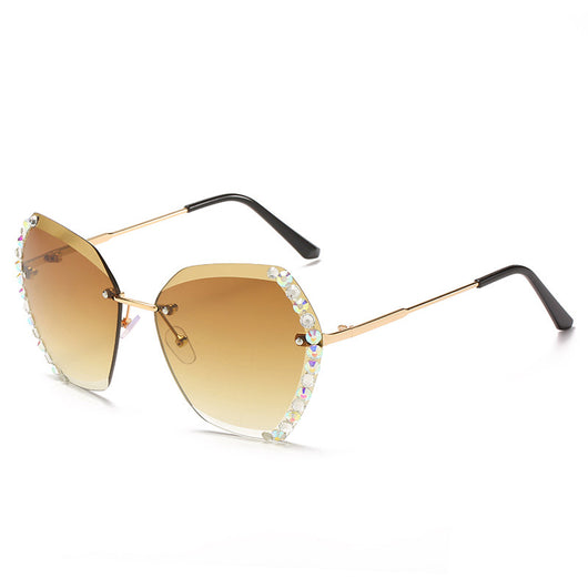 Gafas de Sol Poligonales sin Marco con Detalles de Diamantes - Image 5