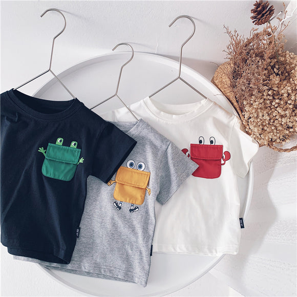 Playera Infantil de Verano con Bolsillo y Contraste de Colores