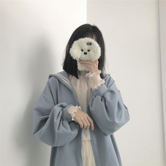 Sudadera Oversized con Cierre Cuello Marinero Streetwear Japonés Qweek Soft Girl - Image 8