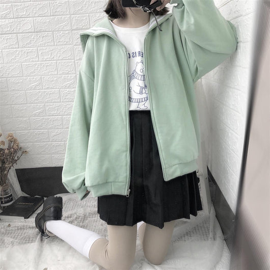 Sudadera Oversized con Cierre Cuello Marinero Streetwear Japonés Qweek Soft Girl - Image 12