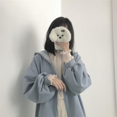 Sudadera Oversized con Cierre Cuello Marinero Streetwear Japonés Qweek Soft Girl - Image 3