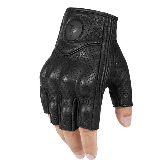 Guantes de Moto sin Dedos de Cuero Transpirable - Protección Todo Clima para Motociclistas