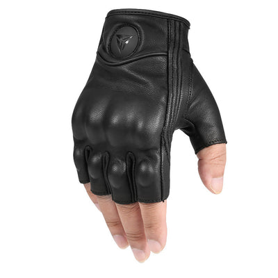 Guantes de Moto sin Dedos de Cuero Transpirable - Protección Todo Clima para Motociclistas