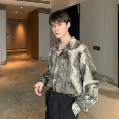 Camisa de Manga Larga con Diseño Abstracto - Estilo Coreano Moderno para Hombre - Image 4