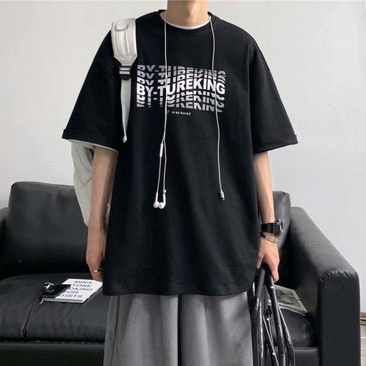 Camiseta Hombre Manga Corta Estilo Coreano Tendencia Urbana Suelta Cuello Redondo
