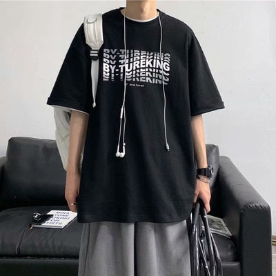 Camiseta Hombre Manga Corta Estilo Coreano Tendencia Urbana Suelta Cuello Redondo
