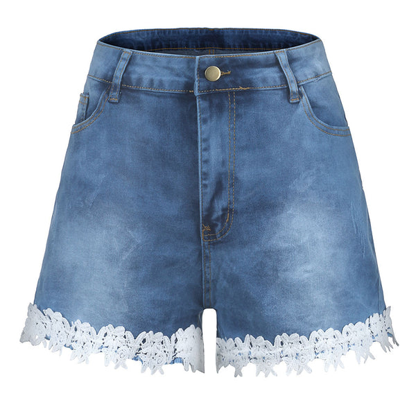 Shorts Vaqueros Holgados de Cintura Alta con Encaje