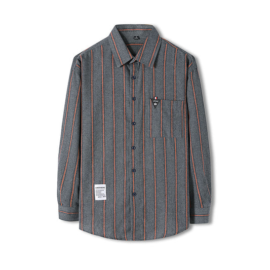 Camisa Rayada Manga Larga Estilo Hong Kong para Hombre