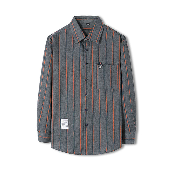 Camisa Rayada Manga Larga Estilo Hong Kong para Hombre
