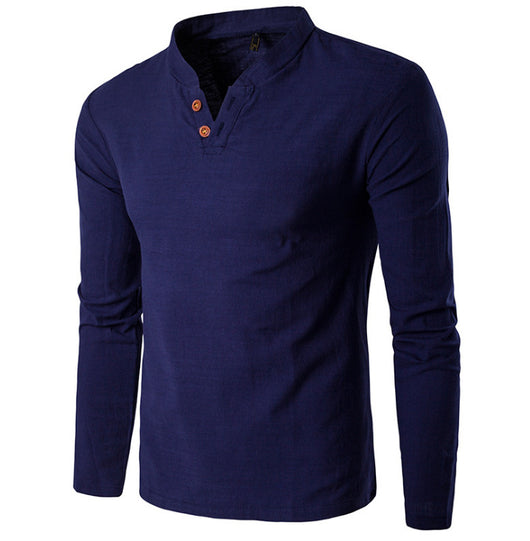 Camisa de Lino y Algodón para Hombre con Cuello Mao y Dos Botones - Image 8