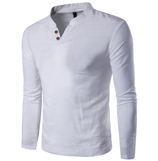 Camisa de Lino y Algodón para Hombre con Cuello Mao y Dos Botones - Image 9