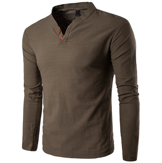 Camisa de Lino y Algodón para Hombre con Cuello Mao y Dos Botones - Image 12