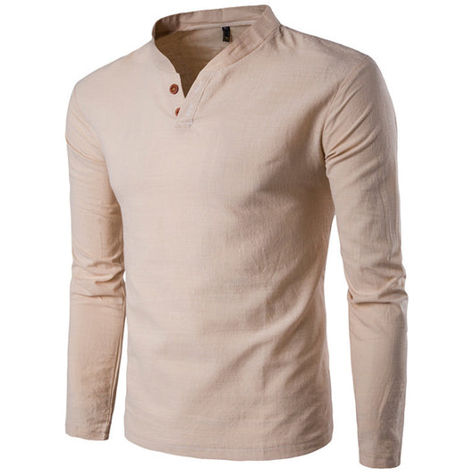 Camisa de Lino y Algodón para Hombre con Cuello Mao y Dos Botones - Image 4