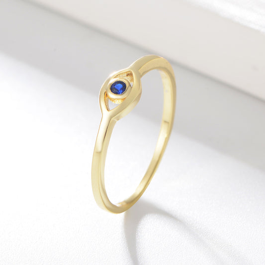 Anillo de Plata 925 con Baño de Oro 18K Ojo de Dios y Circonitas - Joya Nupcial Elegante para Mujer